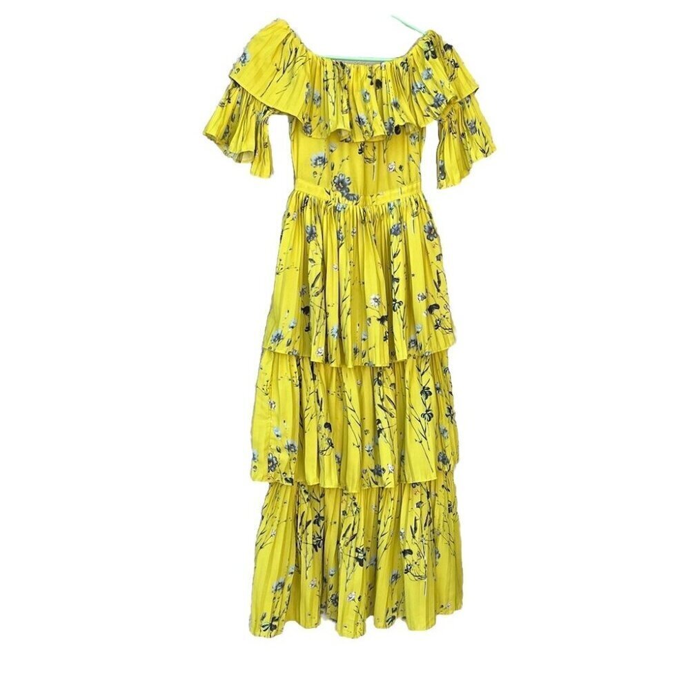 Few moda Women's Yellow Floral Off the Shoulder Pleated Maxi Dress Size S NWOT - Picture 3 of 16